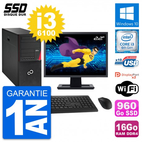 PC Tour Fujitsu P756 Ecran 22" Intel i3-6100 RAM 16Go SSD 960Go Windows 10 Wifi