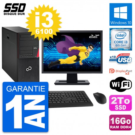 PC Tour Fujitsu Esprimo P756 Ecran 22" i3-6100 RAM 16Go SSD 2To Windows 10 Wifi