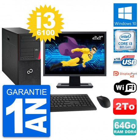 PC Tour Fujitsu P756 Ecran 22" Intel i3-6100 RAM 64Go Disque 2To Windows 10 Wifi