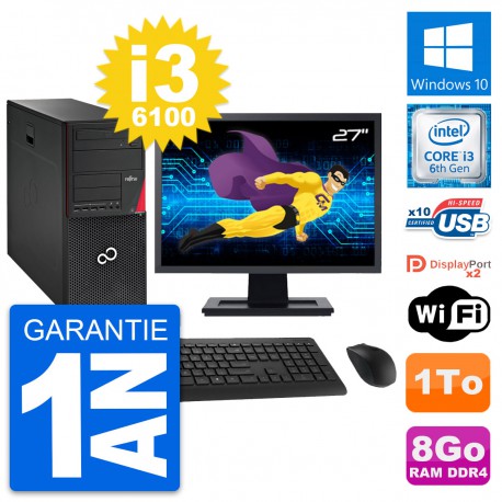 PC Tour Fujitsu P756 Ecran 27" Intel i3-6100 RAM 8Go Disque 1To Windows 10 Wifi