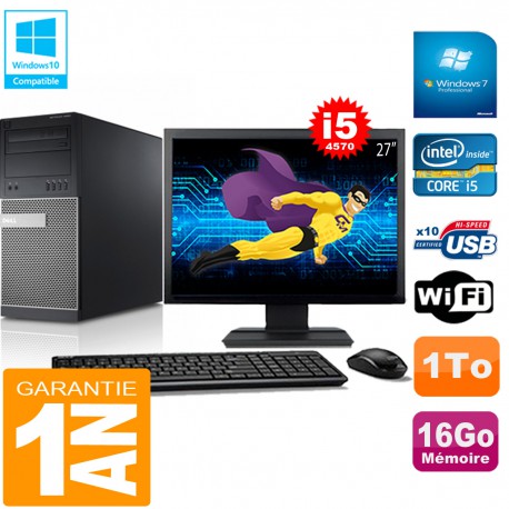 PC Tour DELL 9020 Core I5-4570 Ram 16Go Disque 1 To Wifi W7 Ecran 27"