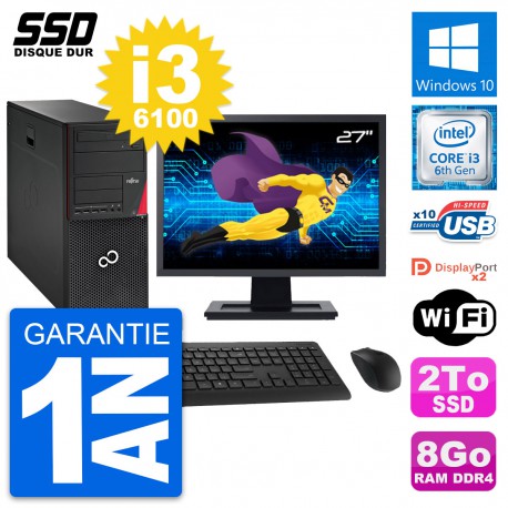 PC Tour Fujitsu Esprimo P756 Ecran 27" i3-6100 RAM 8Go SSD 2To Windows 10 Wifi