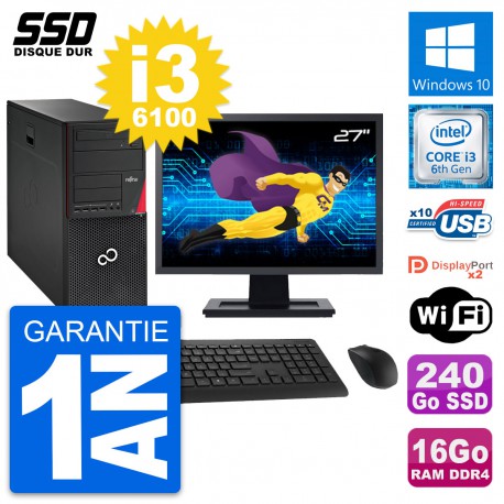 PC Tour Fujitsu P756 Ecran 27" Intel i3-6100 RAM 16Go SSD 240Go Windows 10 Wifi