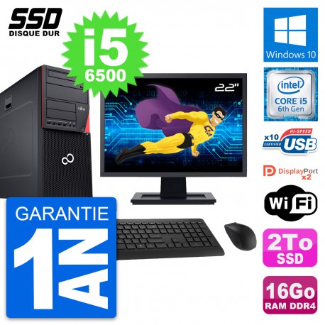 PC Tour Fujitsu Esprimo P756 Ecran 22" i5-6500 RAM 16Go SSD 2To Windows 10 Wifi