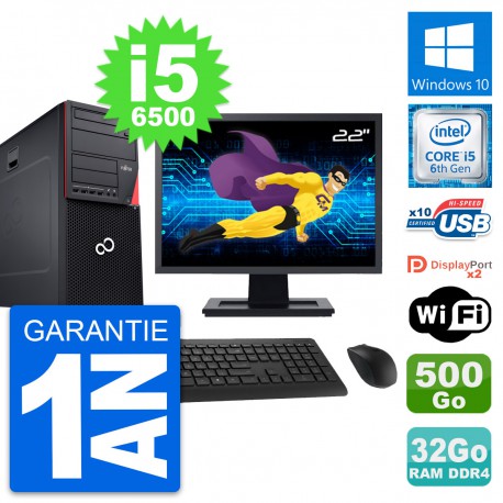 PC Tour Fujitsu P756 MT Ecran 22" i5-6500 RAM 32Go Disque 500Go Windows 10 Wifi