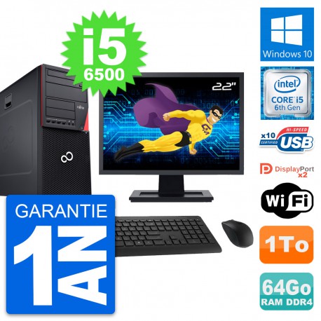 PC Tour Fujitsu P756 Ecran 22" Intel i5-6500 RAM 64Go Disque 1To Windows 10 Wifi