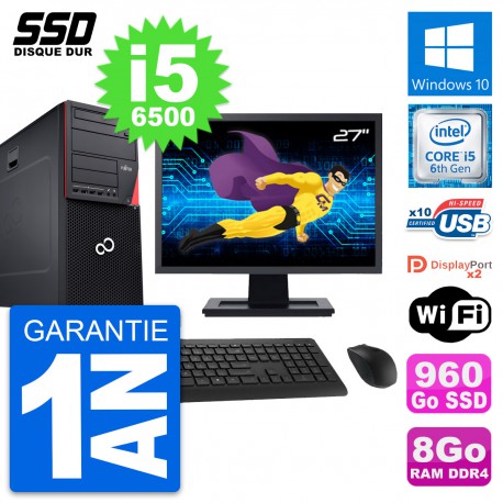 PC Tour Fujitsu P756 MT Ecran 27" Core i5-6500 RAM 8Go SSD 960Go Windows 10 Wifi