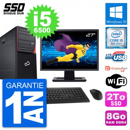 PC Tour Fujitsu Esprimo P756 Ecran 27" i5-6500 RAM 8Go SSD 2To Windows 10 Wifi