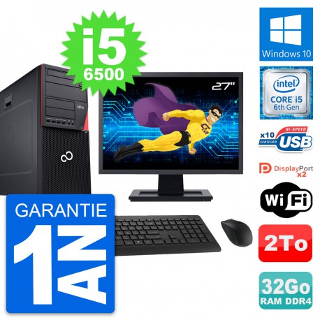 PC Tour Fujitsu P756 Ecran 27" Intel i5-6500 RAM 32Go Disque 2To Windows 10 Wifi