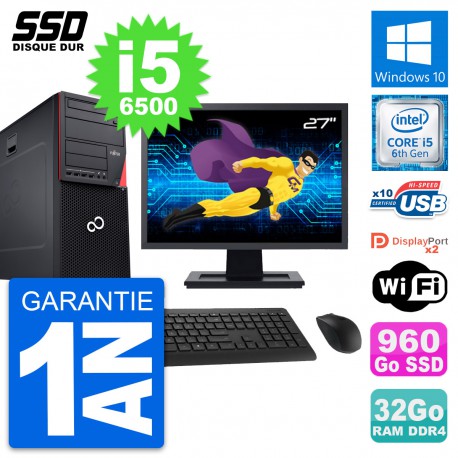 PC Tour Fujitsu P756 Ecran 27" Intel i5-6500 RAM 32Go SSD 960Go Windows 10 Wifi
