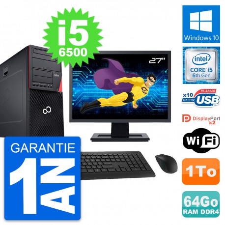 PC Tour Fujitsu P756 Ecran 27" Intel i5-6500 RAM 64Go Disque 1To Windows 10 Wifi