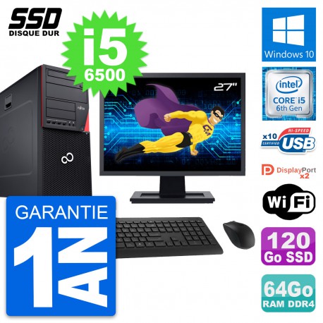 PC Tour Fujitsu P756 Ecran 27" Intel i5-6500 RAM 64Go SSD 120Go Windows 10 Wifi