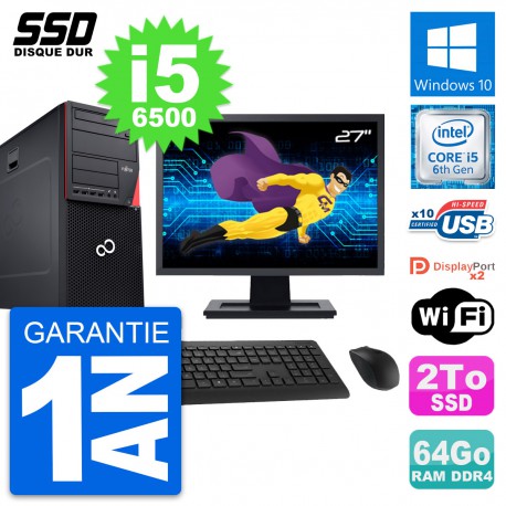 PC Tour Fujitsu Esprimo P756 Ecran 27" i5-6500 RAM 64Go SSD 2To Windows 10 Wifi