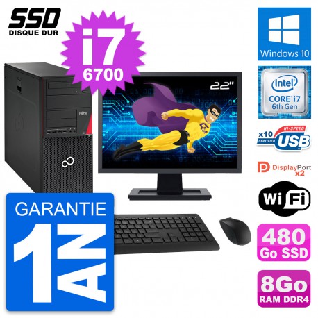 PC Tour Fujitsu P756 Ecran 22" Intel i7-6700 RAM 8Go SSD 480Go Windows 10 Wifi