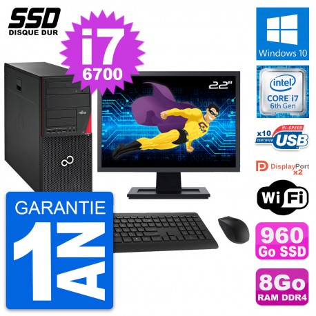 PC Tour Fujitsu P756 Ecran 22" Intel i7-6700 RAM 8Go SSD 960Go Windows 10 Wifi