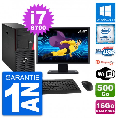 PC Tour Fujitsu P756 MT Ecran 22" i7-6700 RAM 16Go Disque 500Go Windows 10 Wifi