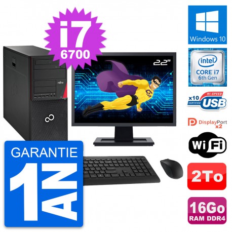 PC Tour Fujitsu P756 Ecran 22" Intel i7-6700 RAM 16Go Disque 2To Windows 10 Wifi