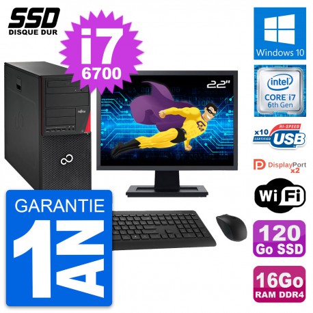 PC Tour Fujitsu P756 Ecran 22" Intel i7-6700 RAM 16Go SSD 120Go Windows 10 Wifi