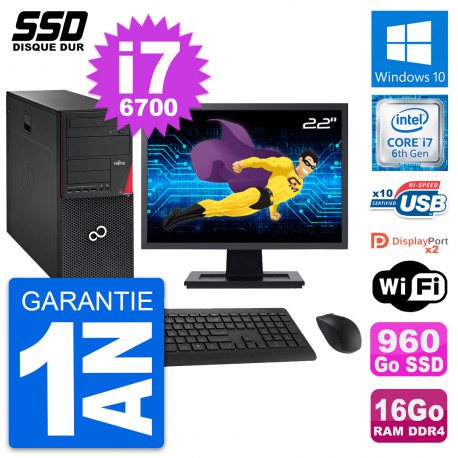 PC Tour Fujitsu P756 Ecran 22" Intel i7-6700 RAM 16Go SSD 960Go Windows 10 Wifi