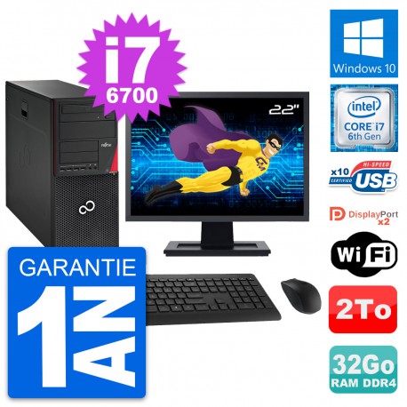 PC Tour Fujitsu P756 Ecran 22" Intel i7-6700 RAM 32Go Disque 2To Windows 10 Wifi