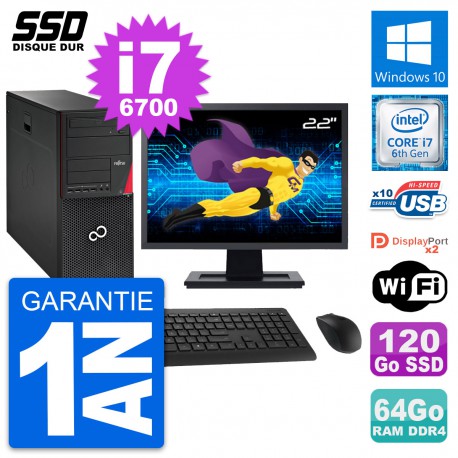 PC Tour Fujitsu P756 Ecran 22" Intel i7-6700 RAM 64Go SSD 120Go Windows 10 Wifi