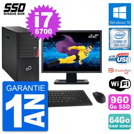 PC Tour Fujitsu P756 Ecran 22" Intel i7-6700 RAM 64Go SSD 960Go Windows 10 Wifi