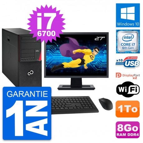PC Tour Fujitsu P756 Ecran 27" Intel i7-6700 RAM 8Go Disque 1To Windows 10 Wifi