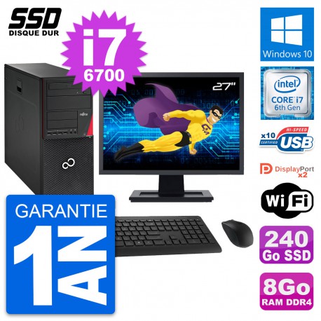PC Tour Fujitsu P756 MT Ecran 27" Core i7-6700 RAM 8Go SSD 240Go Windows 10 Wifi
