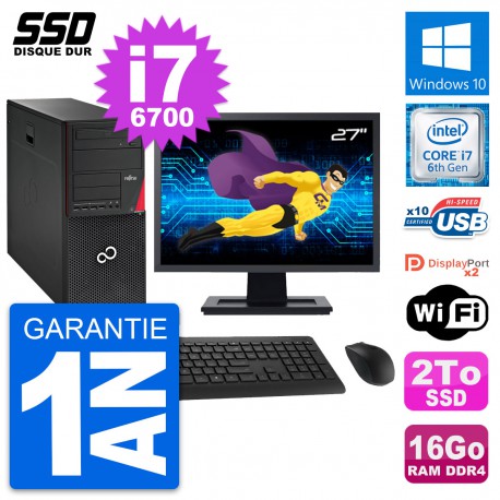 PC Tour Fujitsu Esprimo P756 Ecran 27" i7-6700 RAM 16Go SSD 2To Windows 10 Wifi