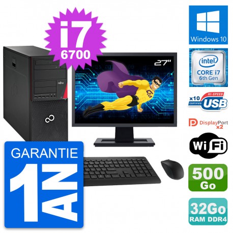 PC Tour Fujitsu P756 MT Ecran 27" i7-6700 RAM 32Go Disque 500Go Windows 10 Wifi