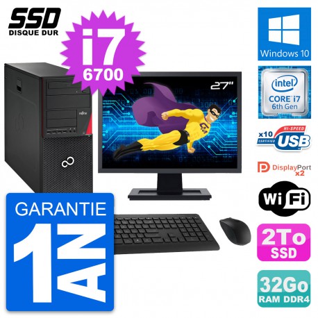 PC Tour Fujitsu Esprimo P756 Ecran 27" i7-6700 RAM 32Go SSD 2To Windows 10 Wifi