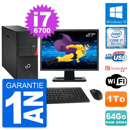 PC Tour Fujitsu P756 Ecran 27" Intel i7-6700 RAM 64Go Disque 1To Windows 10 Wifi