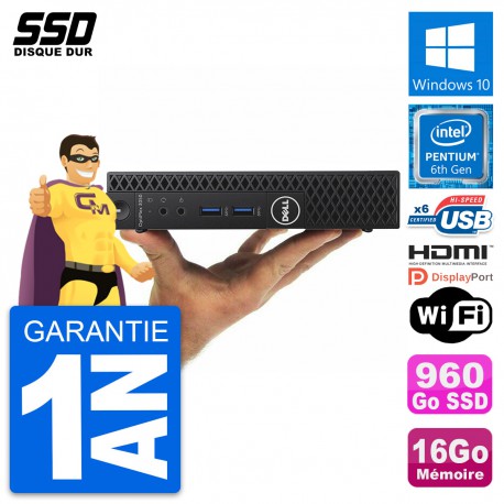 Mini PC Dell 3050 Micro Pentium G4400T RAM 16Go SSD 960Go HDMI Windows 10 Wifi