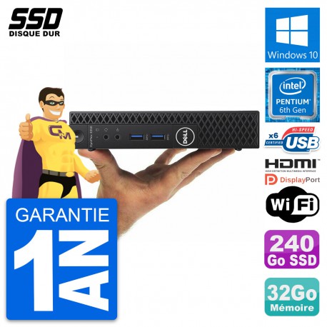 Mini PC Dell 3050 Micro Pentium G4400T RAM 32Go SSD 240Go HDMI Windows 10 Wifi