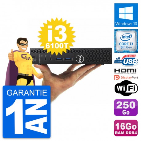 Mini PC Dell 3050 Micro Core i3-6100T RAM 16Go Disque 250Go HDMI Windows 10 Wifi