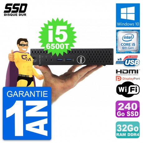 Mini PC Dell 3050 Micro Intel i5-6500T RAM 32Go SSD 240Go HDMI Windows 10 Wifi