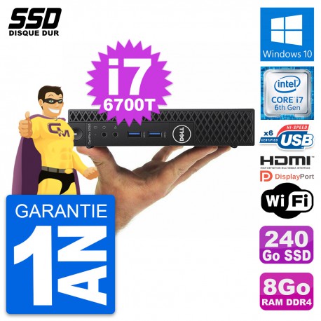 Mini PC Dell OptiPlex 3050 Micro i7-6700T RAM 8Go SSD 240Go HDMI Windows 10 Wifi