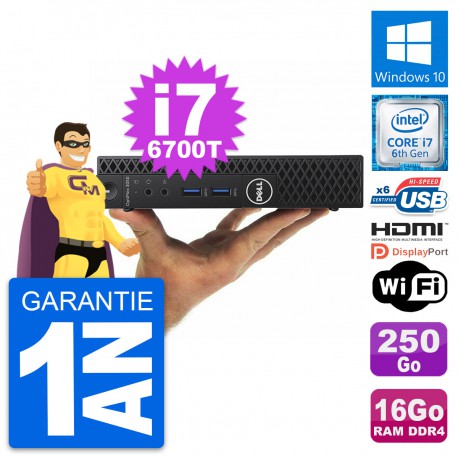 Mini PC Dell 3050 Micro Core i7-6700T RAM 16Go Disque 250Go HDMI Windows 10 Wifi