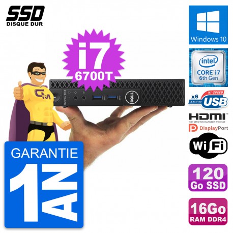 Mini PC Dell 3050 Micro Intel i7-6700T RAM 16Go SSD 120Go HDMI Windows 10 Wifi