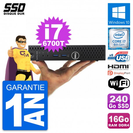 Mini PC Dell 3050 Micro Intel i7-6700T RAM 16Go SSD 240Go HDMI Windows 10 Wifi