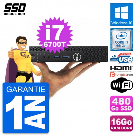 Mini PC Dell 3050 Micro Intel i7-6700T RAM 16Go SSD 480Go HDMI Windows 10 Wifi