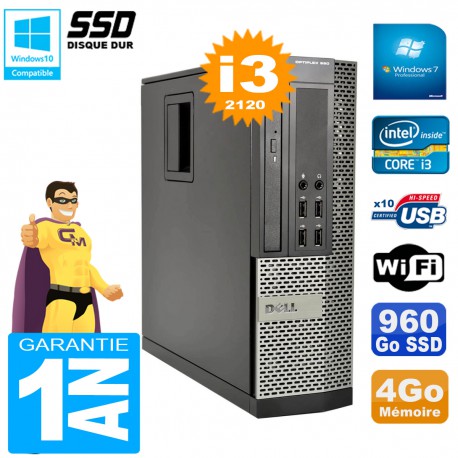 PC DELL 990 SFF Core I3-2120 Ram 4Go Disque 960Go SSD Graveur DVD Wifi W7