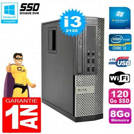 PC DELL 990 SFF Core I3-2120 Ram 8Go Disque 120Go SSD Graveur Wifi W7