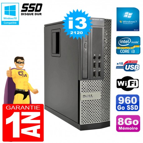 PC DELL 990 SFF Core I3-2120 Ram 8Go Disque 960Go SSD Graveur Wifi W7