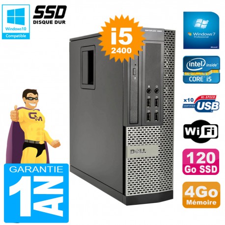 PC DELL 990 SFF Core I5-2400 Ram 4Go Disque 120Go SSD Graveur DVD Wifi W7