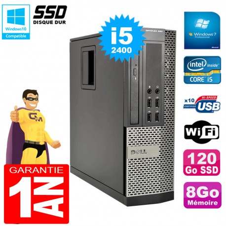 PC DELL 990 SFF Core I5-2400 Ram 8Go Disque 120Go SSD Graveur Wifi W7