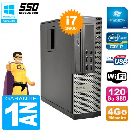PC DELL 990 SFF Core I7-2600 Ram 4Go Disque 120Go SSD Graveur DVD Wifi W7