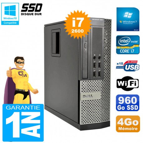 PC DELL 990 SFF Core I7-2600 Ram 4Go Disque 960Go SSD Graveur DVD Wifi W7
