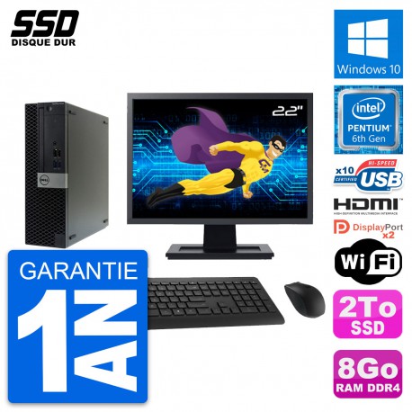 PC Dell OptiPlex 5050 SFF Ecran 22" G4400 RAM 8Go SSD 2To HDMI Windows 10 Wifi