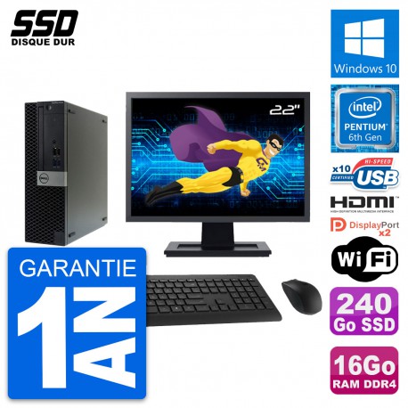 PC Dell 5050 SFF Ecran 22" Intel G4400 RAM 16Go SSD 240Go HDMI Windows 10 Wifi